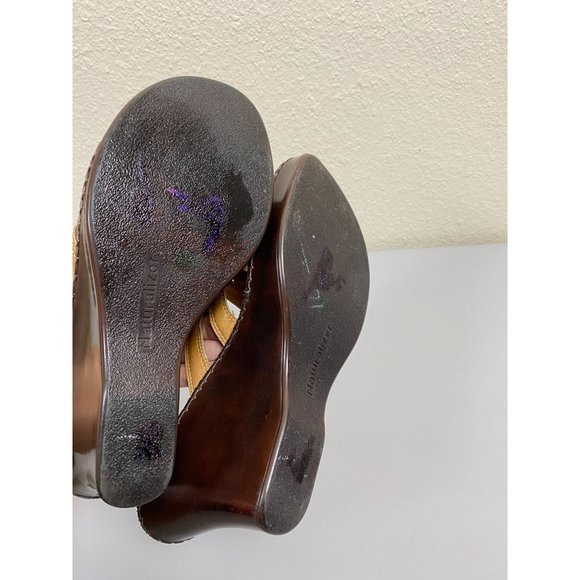 Naturalizer Wedge Leather sandals Womens size 9 Brown Slip On slide Career - Picture 9 of 12